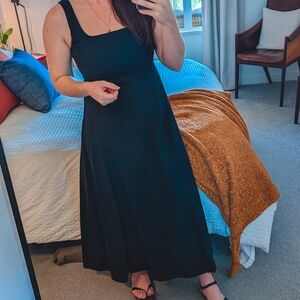 GAP Black Square-Neck Linen/Cotton Maxi Dress with Wide Straps